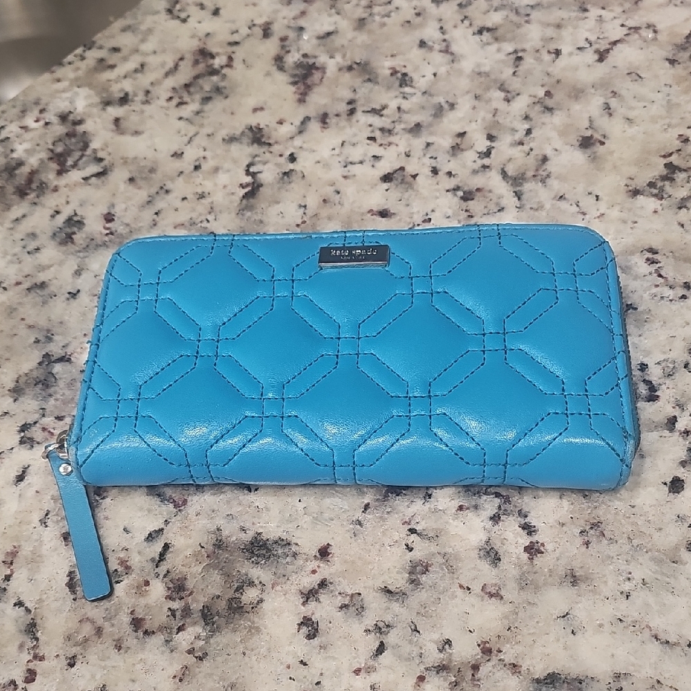 kate spade turquoise quilted zip-around wallet